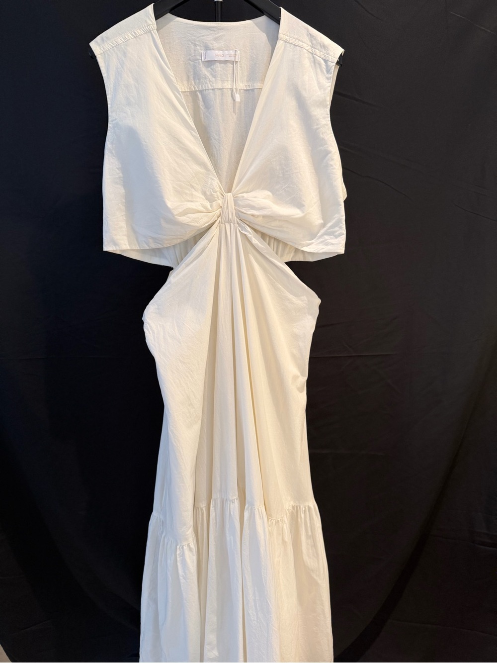 MNG Mango Ecru Maxi Dress Side Cutouts Ruffle Hem Maxi Size 12